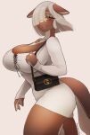 2024 4_fingers anthro big_breasts biped breasts clothing dress equid equine female fingers fullpillow_(artist) grey_background hair hair_over_eyes handbag hi_res horse huge_breasts mammal open_mouth open_smile simple_background smile solo white_clothing white_dress white_hair
