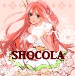  1girl character_name chocolat_meilleure commentary crown dress earrings frilled_dress frills green_eyes heart holding holding_heart ikasun jewelry long_hair looking_at_viewer orange_hair pointy_ears puffy_sleeves smile solo sugar_sugar_rune 