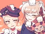  1boy 1girl :d bangs blonde_hair blush bow braid commentary_request copyright_request danganronpa_(series) danganronpa_2:_goodbye_despair glasses heart kuzuryuu_fuyuhiko medium_hair neckerchief open_mouth pekoyama_peko portrait sailor_collar shiny shiny_hair smile tansug_(tansuk88) twin_braids twintails 