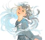  1girl bad_drawr_id bad_id blue_hair brown_eyes character_request copyright_request feather_hair grey_feathers grey_hair grey_sailor_collar grey_serafuku grey_skirt long_hair long_sleeves looking_up multicolored_hair neckerchief oekaki open_mouth pleated_skirt sailor_collar school_uniform serafuku skirt solo tanaka_pen teeth two-tone_hair upper_body upper_teeth_only white_background white_neckerchief 