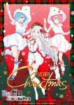  3girls absurdres blue_eyes blue_hair blush breasts champagne_flute christmas cup drinking_glass emilia_(re:zero) flower frills hair_ornament hair_over_one_eye highres long_hair looking_at_viewer medium_breasts merry_christmas multiple_girls official_art open_mouth ram_(re:zero) re:zero_kara_hajimeru_isekai_seikatsu rem_(re:zero) smile snowman_hat thighhighs x_hair_ornament 