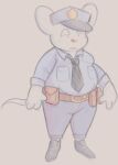 2024 absurd_res anthro aquatin bottomwear clothing hat headgear headwear hi_res male mammal mappy mappy_(character) mouse murid murine necktie overweight overweight_male pants police police_hat police_uniform rodent shirt simple_background solo topwear uniform
