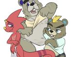  animal_crossing anthro asian_clothing beaver bulge c.j._(animal_crossing) chameleon chip_(animal_crossing) clothing east_asian_clothing embarrassed flick_(animal_crossing) fundoshi group hi_res japanese_clothing lizard male male/male mammal nintendo reptile rodent scalie tbid trio underwear undressing video_games 