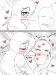 &lt;3 2024 anon_(snoot_game) anthro bald black_and_white blush claws dinosaur duo english_text eyes_closed fang_(gvh) female finger_claws goodbye_volcano_high hair hi_res human kiss_mark kissing kissing_cheek long_hair male male/female mammal monochrome pterodactylus pterosaur reptile rexhastala scalie sketch sleeping snoot_game snout text