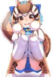 1girl absurdres animal_ears boots brown_eyes brown_hair extra_ears gloves highres kemono_friends kemono_friends_v_project looking_at_viewer microphone nuruniku panties ribbon shirt short_hair shorts siberian_chipmunk_(kemono_friends) simple_background solo tail thighhighs underwear vest virtual_youtuber 