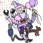 3_eyes 3_hands balloon bottomless clothed clothing clown confetti dress gun hat headgear headwear humanoid i11ogica1 inflatable machine multi_eye multi_hand pink_clothing ranged_weapon robot solo weapon