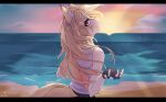  absurdres animal_ears beach burgerpackaging fox_ears fox_girl fox_tail highres kitsune multiple_tails original sunset tail two_tails 