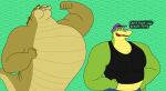 2024 alligator alligatorid anthro biped brok_(brok_the_investigator) brok_the_investigator clothing crocodilian dialogue duo english_text green_body hat headgear headwear hi_res humanoid_hands louis_(tpatf) male muscular muscular_male reptile scalie shirt text the_princess_and_the_frog topwear wolfox90210