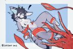 air_bubble anthro big_breasts blue_horn breasts cephalopod coleoid decapodiform duo ears_down exclamation_point female feral fish glistening glistening_body grey_body hi_res horn marine mollusk pivoted_ears shark tail tentacles tobydoge underwater water white_body