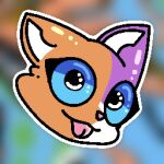  ambiguous_gender blep blue_sclera cally_(theenyface) domestic_cat felid feline felis fur head_shot_portrait looking_at_viewer mammal orange_body orange_fur pink_nose purple_body purple_fur solo theenyface tongue tongue_out white_body white_fur 