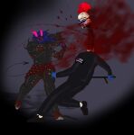  absurd_res antifa armor blood bodily_fluids decapitation demon duo gore grape_shifter hi_res holding_object holding_weapon humanoid killing melee_weapon politics protest revi severed_head swinging_weapon sword weapon 