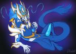 absurd_res alternate_costume animal_genitalia anus armor asian_mythology aurelion_sol_(lol) blue_body dhalek digital_media_(artwork) dragon eastern_dragon erection genitals glowing hair hi_res knot league_of_legends looking_at_viewer male mythology penis presenting presenting_penis riot_games simple_background solo spread_legs spreading tail whiskers