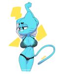  2022 anthro big_breasts black_bra black_clothing black_panties black_underwear blue_body bra breasts cartoon_network cleavage clothed clothing digital_media_(artwork) domestic_cat felid feline felis female front_view looking_away mammal nicole_watterson panties portrait solo stretching the_amazing_world_of_gumball thehumancopier three-quarter_portrait underwear 