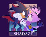  1boy 1girl animal_ears black_fur blaze_the_cat boots cat_ears cat_girl cat_tail dancing forehead_jewel furry furry_female furry_male gloves highres ponytail purple_fur red_eyes red_fur shadow_the_hedgehog sonic_(series) stellarspin tail thigh_boots white_gloves yellow_eyes 
