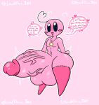 angry balls big_balls big_penis black_eyes collar cross-popping_vein english_text genitals hi_res huge_penis kirby kirby_(series) lewdchuu_(artist) male navel nintendo penis pink_background pink_body simple_background solo star text unknown_species vein veiny_penis