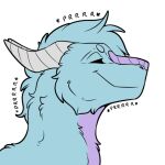  2022 blue_body cheek_tuft cicle_eyebrows dragon eyes_closed facial_tuft fur horn male mane smile solo symrea telegram_sticker text tuft 