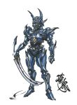  armor baron_(garo) blue_armor breastplate character_request commentary concept_art fake_horns full_armor full_body garo_(series) garo_makai_senki gauntlets helmet highres holding holding_sword holding_weapon horned_helmet horns keita_amemiya_(keitaamemiya01) knight official_art pauldrons plate_armor shoulder_armor sword weapon 