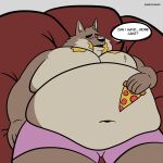  absurd_res anthro belly big_belly bloated canid canine canis clothing dreamworks fattytober food hi_res male mammal mindof moobs mr._wolf_(the_bad_guys) overweight overweight_male pizza stuffing the_bad_guys tight_clothing weight_gain wolf 