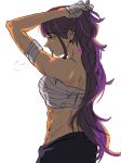  1girl bandages bandeau braid braided_ponytail earrings euyaei genshin_impact highres jewelry long_hair muscular muscular_female purple_eyes purple_hair raiden_shogun solo tagme white_background 