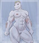 abstract_background anthro ben300 eyelashes female generation_1_pokemon genitals hi_res machoke muscular muscular_female nintendo nude pokemon pokemon_(species) pussy red_eyes sharp_teeth smile solo teeth wide_hips