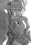  1boy 1girl after_fellatio breasts choker cum dokibird_(vtuber) erection facial hetero highres indie_virtual_youtuber large_breasts lipstick_ring long_hair monochrome penis penis_on_face penis_over_eyes redi_(rasec_asdjh) sketch smile solo_focus sweat testicles tongue tongue_out uncensored veins veiny_penis virtual_youtuber 