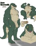 amon_(madboart) anthro bite_mark body_hair body_scar chest_hair crocodile crocodilian crocodylid facial_scar foreskin genitals hi_res humanoid_genitalia humanoid_penis madboart male model_sheet navel nipples nude penis reptile scalie scar slightly_chubby slightly_chubby_anthro slightly_chubby_male solo stubble vein veiny_penis yellow_sclera