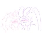 &lt;3 anthro antlers big_ears blush breasts duo english_text eyes_closed fecto_elfilis female fur hi_res horn kirby_(series) lewdchuu_(artist) male monochrome mouthless nihil_(honky_kat) nintendo sketch star starling_(species) text valentina_(lewdchuu)