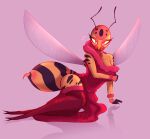  2022 antennae_(anatomy) anthro arthropod arthropod_abdomen bedroom_eyes breasts cleavage clothed clothing female full-length_portrait german_wasp hi_res hymenopteran insect insect_wings lingerie looking_at_viewer narrowed_eyes non-mammal_breasts off_shoulder pinup portrait pose reclining seductive solo spicy_triangles spread_wings stinger velvet_(opalniko) vespid wasp wings yellowjacket_(wasp) 