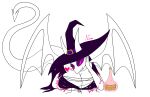 absurd_res alpha_channel anthro bat_wings belize big_breasts breast_focus breast_growth breasts clothing demon female growth hat headgear headwear hi_res horn looking_at_viewer membrane_(anatomy) membranous_wings potion purple_eyes simple_background torn_clothing transparent_background vusvox wings witch_hat