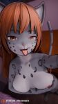 2024 3d_(artwork) anthro breasts brown_eyes brown_hair digital_media_(artwork) eyebrows felid female fingers hair hi_res mammal momo_(monarquis) monarquis nipples nude open_mouth pantherine photo selfie snow_leopard solo tongue tongue_out