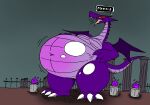  absurd_res anthro back_spikes belly big_belly breasts claws deep_navel dragon fangs female fire hage hi_res horn huge_thighs japanese_text markings navel open_mouth purple_body purple_scales purple_tail purple_wings red_sclera scales scalie slightly_chubby solo spikes spikes_(anatomy) tail_markings text thick_thighs tongue tongue_out translation_request white_claws white_eyes wide_hips wings 