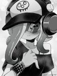 1girl artist_name baseball_cap cephalopod_eyes closed_mouth collarbone commentary_request dedf1sh eromame eyes_visible_through_eyewear hat headphones headphones_over_headwear looking_at_viewer octoling off_shoulder print_headwear single_bare_shoulder solo splatoon_(series) splatoon_3 splatoon_3:_side_order sunglasses twitter_username upper_body 