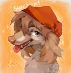  2022 ambiguous_gender bronw_hair brown_body brown_fur canid canine canis digital_media_(artwork) domestic_dog frayvuir fur headshot_portrait hi_res mammal portrait smile solo 