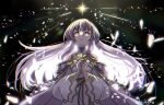  1girl bare_shoulders byakkos circlet dress fire_emblem fire_emblem:_genealogy_of_the_holy_war julia_(fire_emblem) long_hair looking_up open_mouth own_hands_together praying purple_eyes purple_hair solo wide_sleeves 