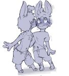 anthro band-aid bandage belly blush clothed clothing dexter_(littlerager) duo ears_up heart_eyes heart_symbol kissing_cheek lagomorph leporid littlerager love male male/male mammal oob_(character) pulling_shirt rabbit topless topless_male
