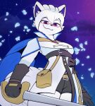 alolan_form alolan_vulpix anthro clothing coffeefly eyewear female glasses gloves handwear hi_res looking_down low-angle_view melee_weapon nintendo petals pokemon pokemon_(species) regional_form_(pokemon) smile smirk sword weapon