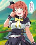  1girl capelet cosplay earrings feather_hair_ornament feathers genjitsu_no_yohane hair_bun hair_ornament heart heart_earrings jewelry layered_skirt love_live! love_live!_nijigasaki_high_school_idol_club love_live!_sunshine!! pink_hair shinonome_sakura single_hair_bun skirt tsushima_yoshiko tsushima_yoshiko_(cosplay) uehara_ayumu 