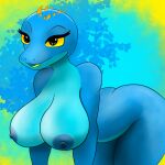 alex_(alex_artist) alex_artist anthro big_breasts blue_body breasts female lizard open_mouth reptile scalie simple_background smile solo yellow_sclera