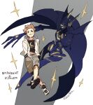  1boy 1other child coat kaworu_(kaw_lov) monster original shorts white_coat 