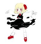  1girl :d black_vest blonde_hair blush hair_ribbon highres m24_chair open_mouth red_eyes red_footwear ribbon rumia simple_background smile solo touhou vest white_background 