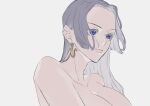  1girl black_hair blue_eyes boa_hancock breasts closed_mouth commentary earrings highres hime_cut jewelry long_hair looking_ahead one_piece sc_scandium simple_background snake_earrings solo upper_body white_background 