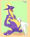  andromorph anon anthro duo generation_8_pokemon hand_on_stomach head_on_belly hi_res high-rise human intersex intersex/male kneeling male mammal nintendo open_mouth pokemon pokemon_(species) pregnant purple_body purple_skin spikes tongue toxtricity video_games yellow_body yellow_skin 