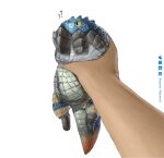  ? ?? alternate_size animal animal_focus artist_name closed_mouth creature dodogama highres holding holding_animal holding_creature lizard monster_hunter:_world monster_hunter_(series) out_of_frame reptile scales tail white_background xezeno yellow_eyes 