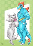 anthro balls big_breasts big_dom_small_sub breast_play breast_squish breasts collar collar_only dominant duo female feraligatr generation_2_pokemon generation_5_pokemon genitals hambor12 hi_res holding_breast huge_breasts jewelry larger_male larger_male_smaller_female male male/female minccino muscular muscular_anthro muscular_male necklace necklace_only nintendo nude outercourse pecs pokemon pokemon_(species) pussy scar sex short_stack simple_background size_difference squish standing standing_sex titfuck