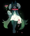  1other :d black_background commentary_request fang full_body furry furry_other half-closed_eyes highres meowscarada open_mouth pokemon pokemon_(creature) red_eyes skin_fang smile solo standing suikaels tongue 