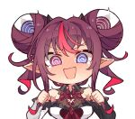  1girl @_@ bangs blue_eyes blush double_bun hair_bun heterochromia hololive hololive_english horns irys_(hololive) kukie-nyan long_hair looking_at_viewer multicolored_hair open_mouth pointy_ears purple_eyes purple_hair red_eyes red_hair streaked_hair virtual_youtuber 
