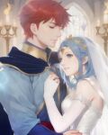  blue_hair bride couple dress eliwood_(fire_emblem) fiora_(fire_emblem) fire_emblem fire_emblem:_the_blazing_blade non-web_source red_hair tiara wedding_dress 