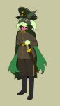 16:9 2024 3_fingers absurd_res alternate_costume ambiguous_gender anthro biped boots bottomwear cape clothed clothing coat colored crossover digital_drawing_(artwork) digital_media_(artwork) facial_tuft felid fingers footwear foxhole:_persistant_online_warfare fur generation_9_pokemon green_hair green_mask hair hi_res high_collar holding_object holding_weapon jacket judging kamilvankravv kground looking_at_viewer mammal markings melee_weapon meowscarada nintendo officers&#039;_hat pants pink_neck_tuft pokemon pokemon_(species) pupils red_eyes serious_face solo sword topwear tuft weapon weapon_on_hip widescreen