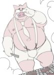 2024 anthro belly bodily_fluids bulge clothing domestic_pig eyes_closed eyewear glasses kemono male mammal moobs navel nipples overweight overweight_male solo suid suina sus_(pig) suspenders taro_heppoko tears underwear
