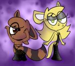 ana_(cutefurryfan) anthro backless_dress bedroom_eyes black_clothing black_dress brenda_(cutefurryfan) brown_body brown_fur canid canine clothing cutefurryfan draw_your_ocs_in_this_challenge dress duo female fox fur hollow_hip_dress hybrid mammal meme narrowed_eyes pinup pose procyonid raccoon rodent sciurid seductive toony tree_squirrel yellow_body yellow_fur